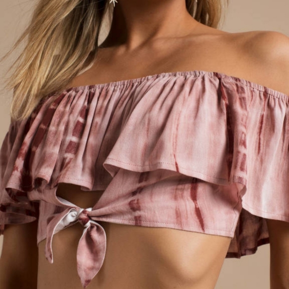 Tobi Tops - Tobi Sienna Cut Out Tie Dye Crop Ruffle Top Medium Cropped NEW NWT